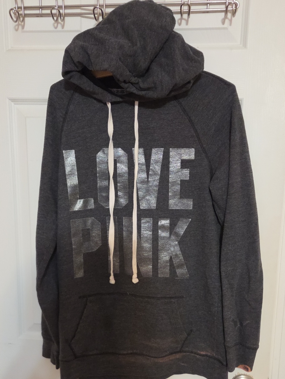 PINK Victoria's Secret Womans Zip-Up Hoodie Charcoal with Silver Logo Vintage